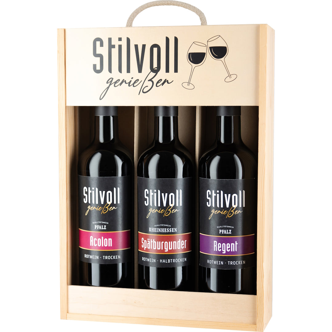 Moselland 3er Holzkiste "Stilvoll genießen"