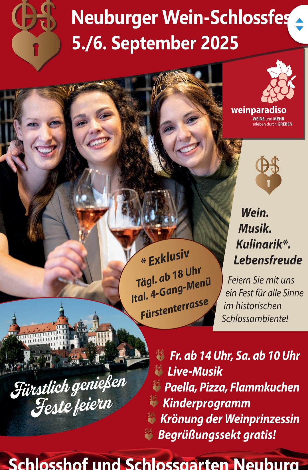 Neuburger Wein-Schlossfest am 05./06.09.2025 im Schlosshof und Schlossgarten Neuburg