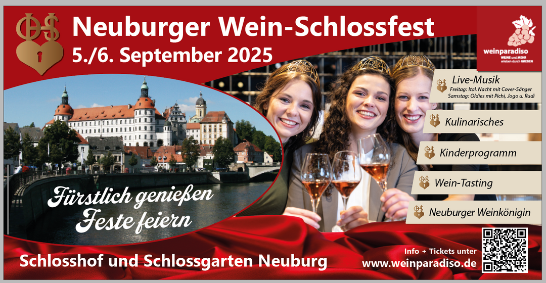 Neuburger Wein-Schlossfest am 05./06.09.2025 im Schlosshof und Schlossgarten Neuburg